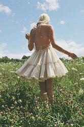 Robe courte d'été sexy à col en V profond et dos nu pour femme